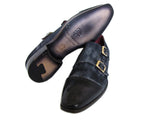 Image Title Paul Parkman Men's Captoe Double Monkstraps Navy Suede Shoes (Id#Fk77W) Size 7.5 D(M) Us