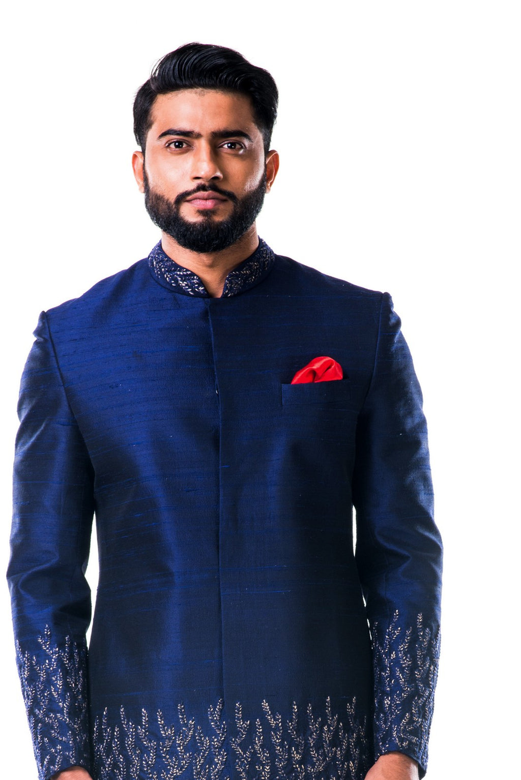 Image Title Midnight Blue Hand Embroidered Thread Work Sherwani Set