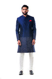 Image Title Midnight Blue Hand Embroidered Thread Work Sherwani Set