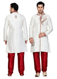 White Jacquard Silk Indian Wedding Indo-Western Sherwani For Men
