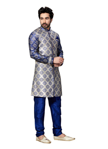 Image Title Gray Jacquard Silk Indian Wedding Indo-Western Sherwani For Men