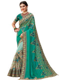 Image Title Indian Beauty Embroidered Sea Green Art Silk With Contrast Pallu Pre-Pleated Designer Traditional Sari -KHWB-7014