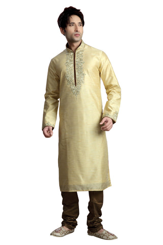Image Title Saris and Things Cream Jacquard Readymade Ethnic Indian Kurta Pajama for Men