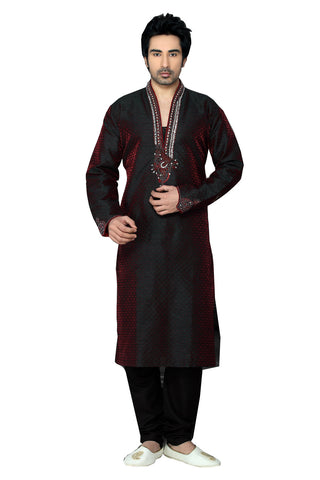 Image Title Saris and Things Maroon Jacquard Readymade Ethnic Indian Kurta Pajama for Men