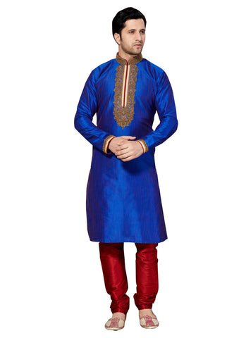 Image Title Saris and Things Blue Ghicha Silk Readymade Ethnic Indian Kurta Pajama for Men