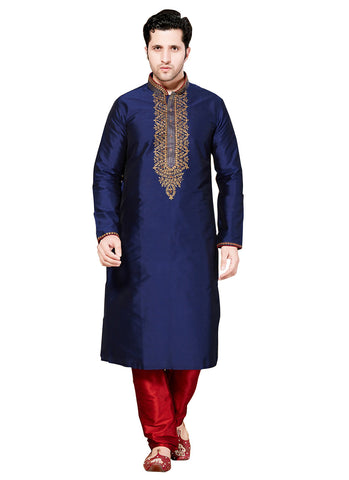 Image Title Saris and Things Blue Silk Readymade Ethnic Indian Kurta Pajama for Men