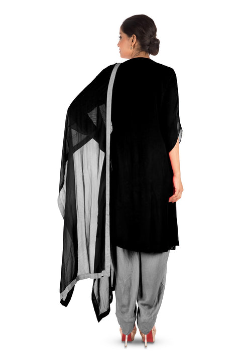 Overlaping Black Suit Set With Dhoti Pants