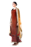 Maroon Double Layer Dress With Beige Dupatta
