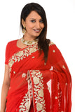 Pretty Red Embroidered Sari