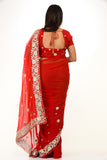 Pretty Red Embroidered Sari