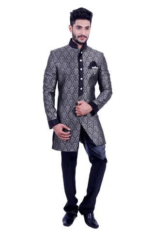 Image Title Silver and Black Indian Wedding Indo-Western Sherwani for Men