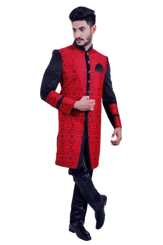 Image Title Red and Black Indian Wedding Indo-Western Sherwani for Men