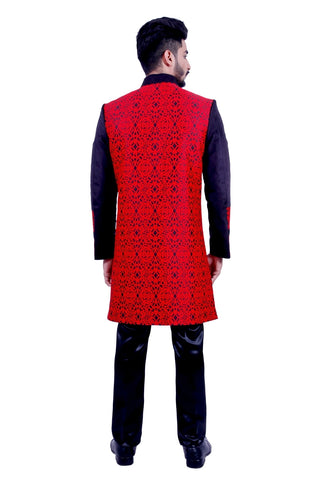 Image Title Red and Black Indian Wedding Indo-Western Sherwani for Men