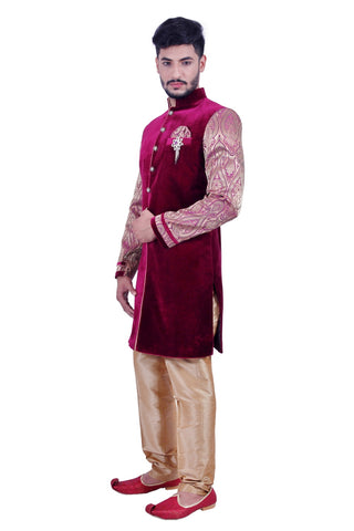 Image Title Burgundy Purple Indian Wedding Indo-Western Sherwani for Men