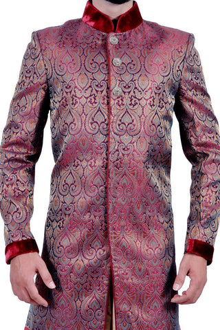 Image Title Maroon and Gold Indian Festival Indo-Western Formal Wedding Sherwani for Men