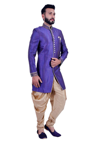 Image Title Blue Indigo Indian Wedding Indo-Western Sherwani for Men