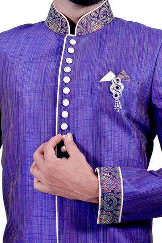 Image Title Blue Indigo Indian Wedding Indo-Western Sherwani for Men