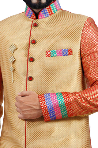 Image Title Designer Short Multicolored Indian Wedding Indo-Western Sherwani for Men