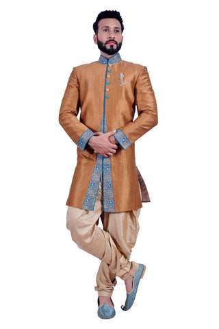 Image Title Sienna Brown Indian Wedding Indo-Western Sherwani for Men