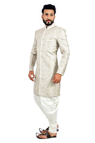 Image Title Creamy White Indian Wedding Indo-Western Sherwani for Men