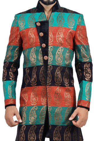 Image Title Multicoloured Designer Short Indian Wedding Indo-Western Sherwani for Men
