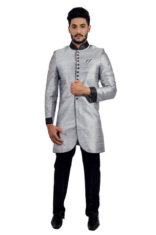 Image Title Silver Grey Indian Wedding Indo-Western Sherwani for Men