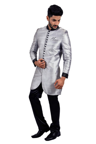 Image Title Silver Grey Indian Wedding Indo-Western Sherwani for Men
