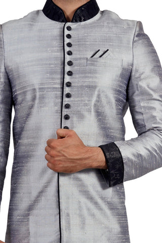 Image Title Silver Grey Indian Wedding Indo-Western Sherwani for Men