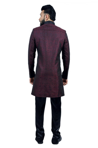 Image Title Marron and Black Indian Wedding Indo-Western Sherwani for Men RK1128SNT