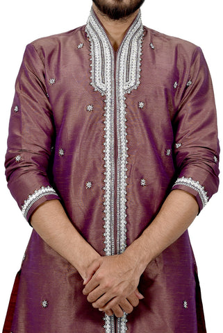 Image Title Rosy Brown Silk Traditional Indian Wedding Indo-Western Sherwani for Men