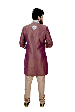 Image Title Rosy Brown Silk Traditional Indian Wedding Indo-Western Sherwani for Men