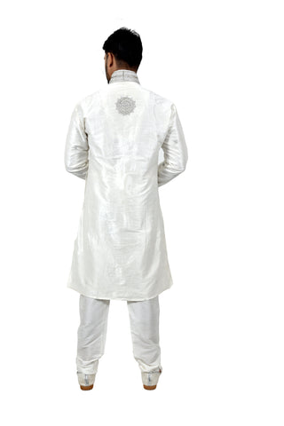 Image Title White Silk Traditional Indian Wedding Indo-Western Sherwani for Men