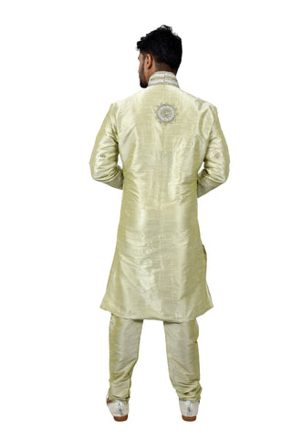 Image Title Pista Silk Traditional Indian Wedding Indo-Western Sherwani for Men