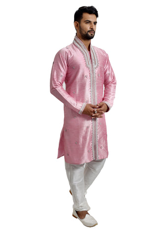 Image Title Cameo Pink Silk Traditional Indian Wedding Indo-Western Sherwani for Men
