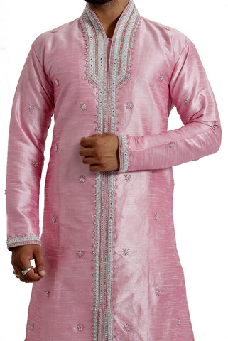 Image Title Cameo Pink Silk Traditional Indian Wedding Indo-Western Sherwani for Men