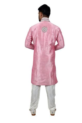 Image Title Cameo Pink Silk Traditional Indian Wedding Indo-Western Sherwani for Men