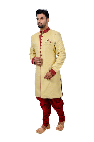Image Title Golden Katan Stepal Brocade Silk Traditional Indian Wedding Indo-Western Sherwani for Men