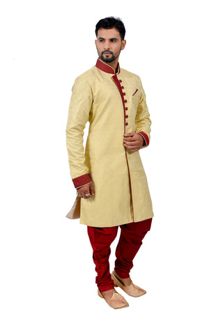 Image Title Golden Katan Stepal Brocade Silk Traditional Indian Wedding Indo-Western Sherwani for Men
