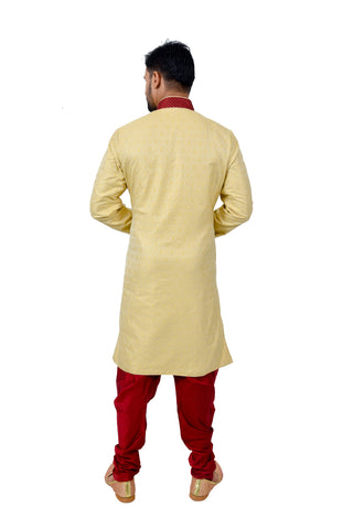 Image Title Golden Katan Stepal Brocade Silk Traditional Indian Wedding Indo-Western Sherwani for Men