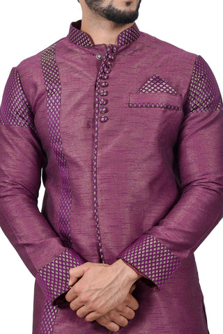 Image Title Purple Silk Traditional Indian Wedding Indo-Western Sherwani for Men