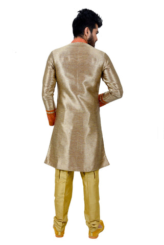 Image Title Khakhi Silk Traditional Indian Wedding Indo-Western Sherwani for Men