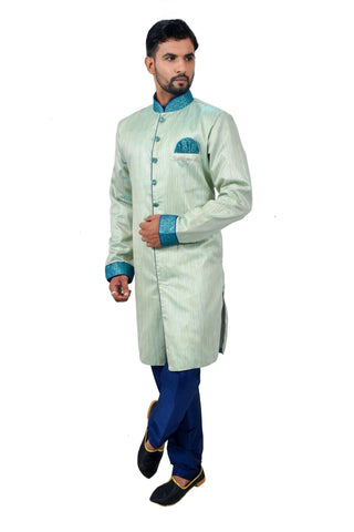 Image Title Pista Silk Traditional Indian Wedding Indo-Western Sherwani for Men