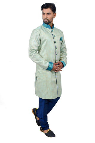 Image Title Pista Silk Traditional Indian Wedding Indo-Western Sherwani for Men