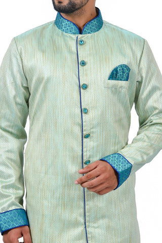 Image Title Pista Silk Traditional Indian Wedding Indo-Western Sherwani for Men