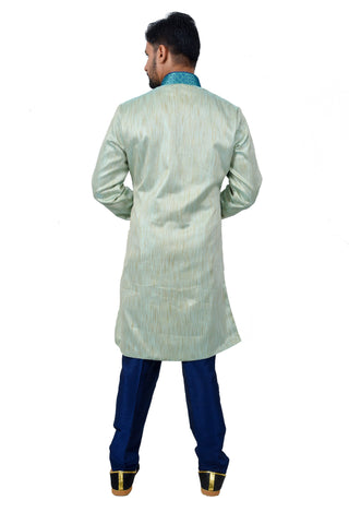 Image Title Pista Silk Traditional Indian Wedding Indo-Western Sherwani for Men
