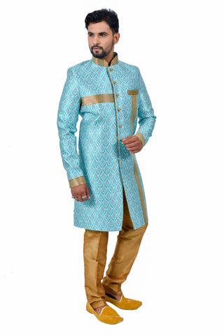 Image Title Multi Dupiondohra Brocade Silk Traditional Indian Wedding Indo-Western Sherwani for Men