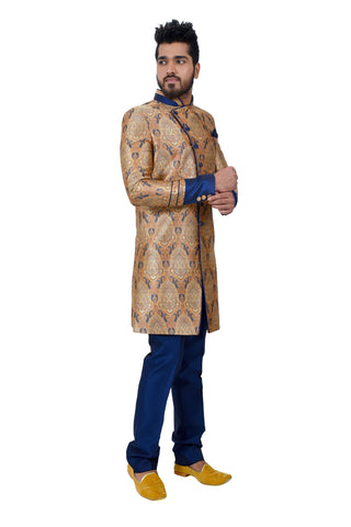 Image Title Multi Zari Brocade Silk Traditional Indian Wedding Indo-Western Sherwani for Men