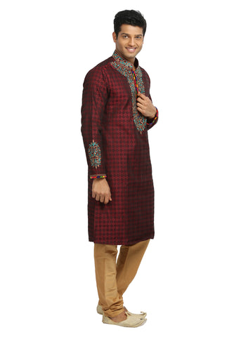 Image Title Maroon Indian Wedding Kurta Pajama Sherwani for Men