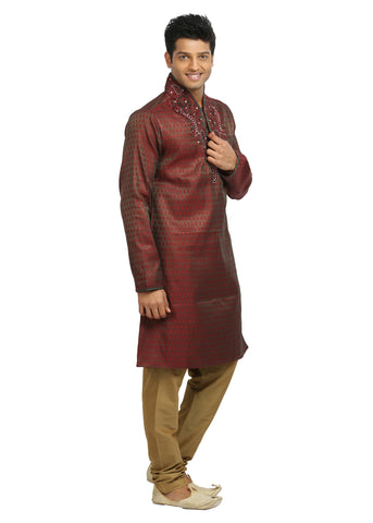 Image Title Firebrick Indian Wedding Kurta Pajama Sherwani for Men