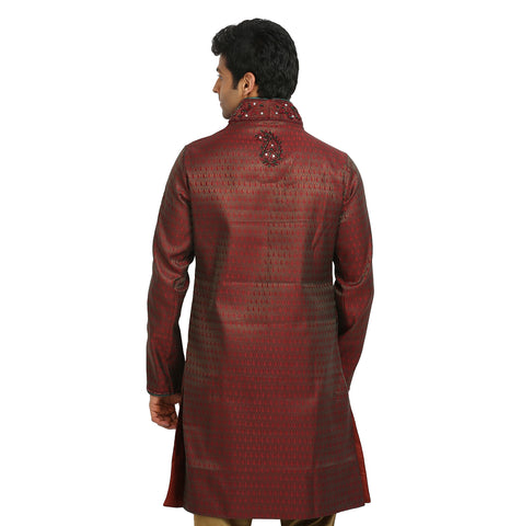 Image Title Firebrick Indian Wedding Kurta Pajama Sherwani for Men